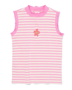 kindersinglet rib strepen bloemen roze