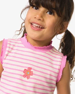 kindersinglet rib strepen bloemen roze