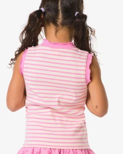kindersinglet rib strepen bloemen roze