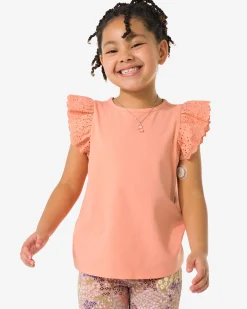kindersinglets jersey geborduurd - 2 stuks koraal