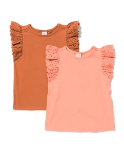kindersinglets jersey geborduurd - 2 stuks koraal