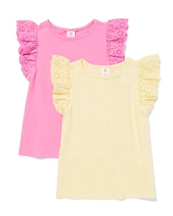 kindersinglets tricot geborduurd - 2 stuks roze