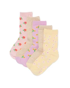 kindersokken bloemen - 5 paar lila