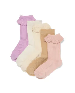 kindersokken broderie - 5 paar oudroze