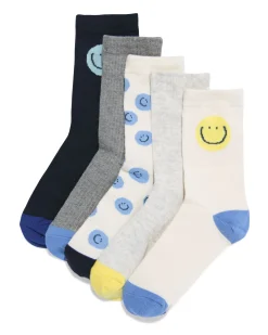 kindersokken gezichtjes - 5 paar beige