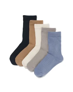 kindersokken rib - 5 paar middenblauw