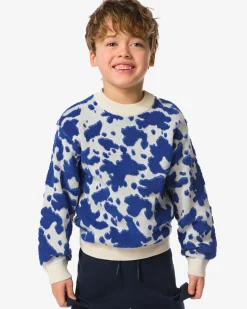 kindertrui gebreid koeienprint blauw