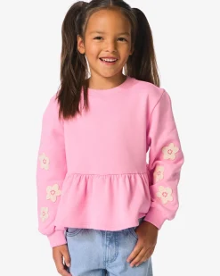 kindertrui sweatstof bloemen roze