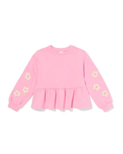 kindertrui sweatstof bloemen roze
