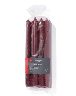 lange huishoudkaarsen Ø2.2x29 donkerrood - 12 stuks