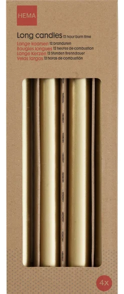 lange huishoudkaarsen Ø2.2x29 goud - 4 stuks