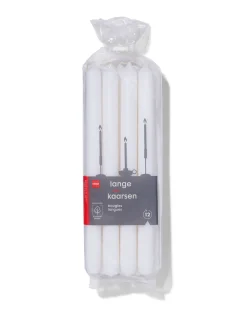 lange huishoudkaarsen Ø2.2x29 wit - 12 stuks
