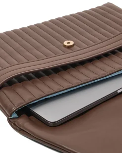 laptophoes 37x28x2.5cm met flap doorgestikt donkerbruin