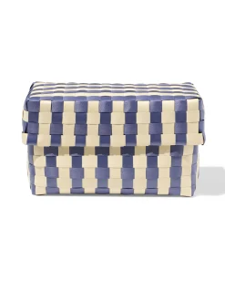 mand 20x15cm met deksel geblokt blauw