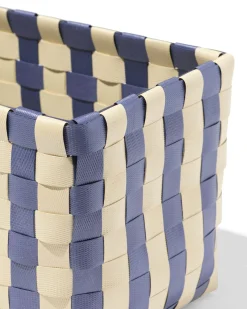 mand 20x15cm met deksel geblokt blauw