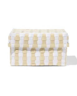 mand 25x15cm met deksel geblokt beige
