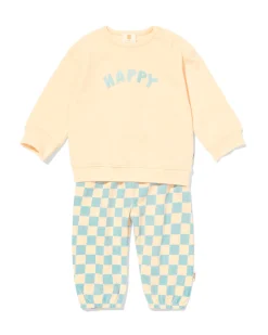 newborn kledingset jersey blokken ecru
