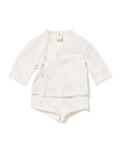 newborn kledingset mousseline gebroken wit