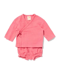 newborn kledingset mousseline roze