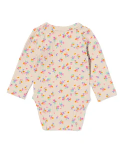 newborn meegroei overslagromper rib bloemen ecru