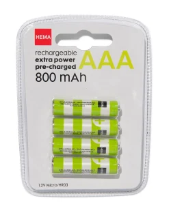 oplaadbare AAA batterijen 800mAh - 4 stuks