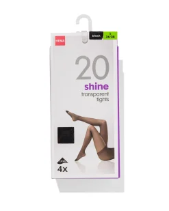 panty's glans transparant 20 denier - 4 stuks zwart