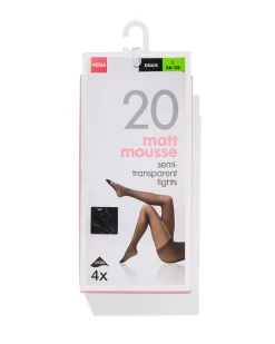 panty's mat halfdoorschijnend 20 denier - 4 stuks zwart