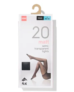 panty's mat halfdoorschijnend 20 denier - 4 stuks zwart