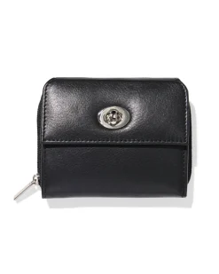 ritsportemonnee met flap leer zwart