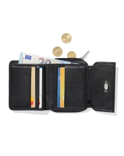 ritsportemonnee met flap leer zwart