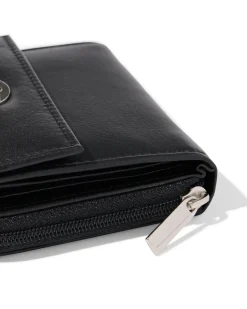 ritsportemonnee met flap leer zwart