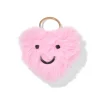 sleutelhanger 6x2.5cm fluffy hartvorm met gezichtje roze