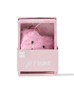 sleutelhanger 6x2.5cm fluffy hartvorm met gezichtje roze