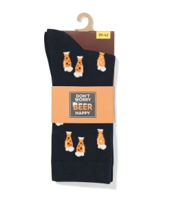 sokken voor volwassenen 'don't worry beer happy' donkerblauw