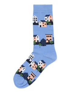 sokken voor volwassenen 'happy home' blauw