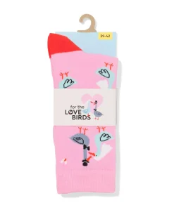 sokken voor volwassenen 'love birds' roze