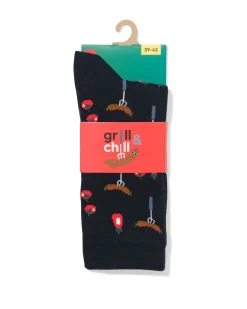 sokken voor volwassenen 'let's chill and grill' donkerblauw