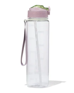 sportfles met rietje 1L roze-groen