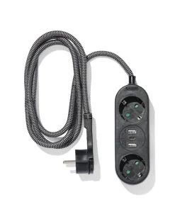 stekkerdoos 2-voudig met USB 1.5m zwart