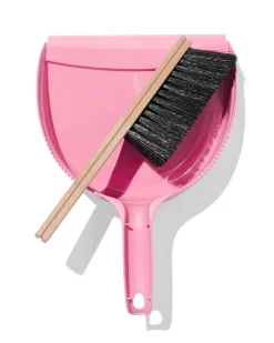 stoffer hout en blik roze