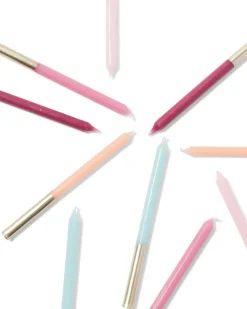 taartkaarsjes 16cm pastel met goud - 10 stuks