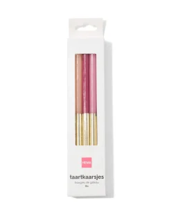 taartkaarsjes 16cm pastel met goud - 10 stuks