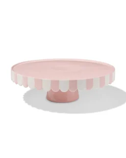 taartplateau keramiek geschulpte rand roze