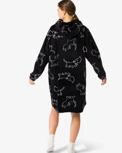 Takkie en Siepie damesnachthemd fleece zwart