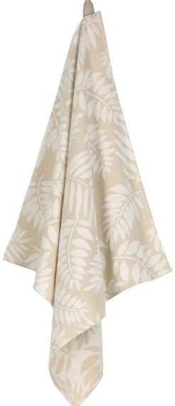 theedoek 65x65 katoen bladeren beige