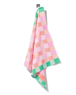 theedoek 65x65cm katoen ruiten roze