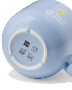 theemok 480ml aardewerk lichtblauw smiley