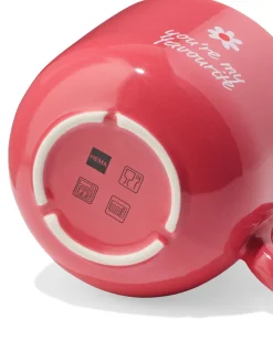theemok 480ml aardewerk rood bloemen