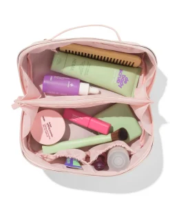 toilettas met diagonale rits 24x12x12cm roze