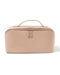 toilettas met diagonale rits 24x12x12cm beige